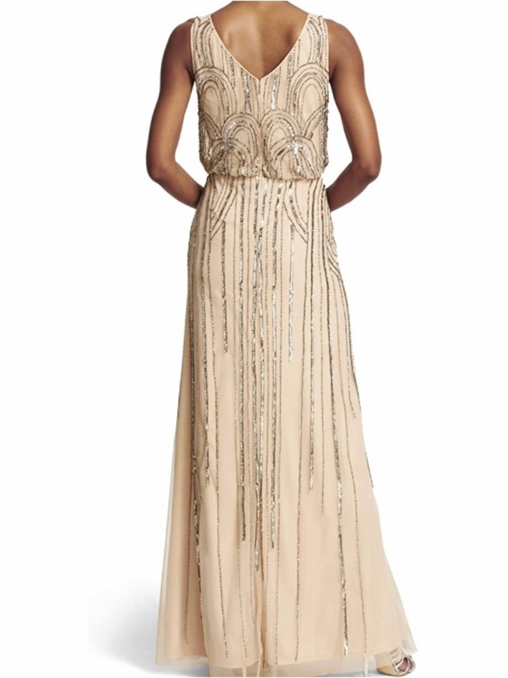 Adrianna Papell Pink Champagne Beaded V-Neck evening gown - Picture 6 of 7